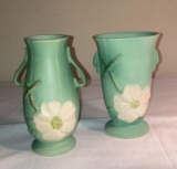 2 Weller Wild Rose Pottery Vases