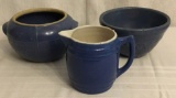 3 Blue Pottery Serving Pieces