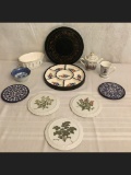 Set of Decorative Plates, Trivets and Small Bowls