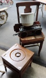 Antique Oak Potty Stool With Enamel Pail