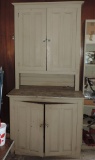 Antique Painted 2 Piece Beadboard Step Back Cupboard