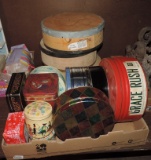 3 Wood Cheese Boxes & Box Of Tins