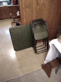 Set Of 4 Vintage Metal & Vinyl Seat Folding Chairs With Table