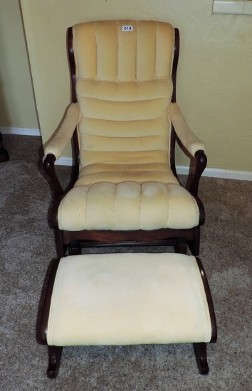 Upholstered Antique Rocker with Matching Foot Stool