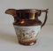 Antique Canary Copper Luster Pitcher & Copper Luster Embossed Pitcher