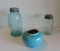 Mason Root Blue Jar, Ball Blue Jar & Blue Glaze Pisgah Vase