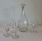 Early 19th Or Late 18th Century Glass Etched Decanter & 4 Cordials
