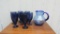 Cobalt Blue Pitcher With 7 Tumblers
