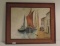 Mid-Century Sail Boats in Harbor Signed Oil on Canvas