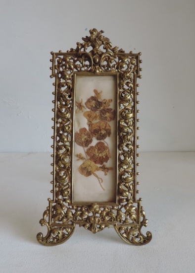 Ornate Gilt Brass Antique Picture Frame With Easel Back