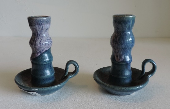 Pair Of John Garrou Old Fort Pottery Candlesticks