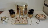 Mid-Century Ice Bucket, Insulated Coffee Mugs & Ceramic Warming Trivets.