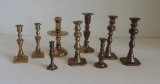 Lot Of 9 Miniature Brass Candlesticks