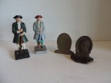 1928 Brass George Washington Bookends & Vintage Cast Iron Bookends