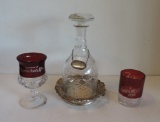 Antique Flashed Glass & Decanter Lot