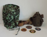 Military Canteen, Camo Hat & Patches Lot