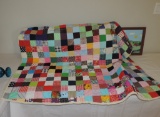 Vintage Polyester Hand-Stitched Quilt