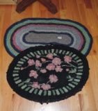 Old Oval Rag Rug & Floral Oval Hooked Rug