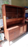 Mid-Century Modern Two-Piece Walnut Hutch