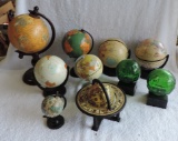 Lot Of Ten Miniature World Globes On Stands