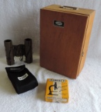 Tasco Binoculars & Microscope In Wood Case