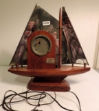 Mid-Century Modern Wood & Metal Sailing Ship Clock & Lamp