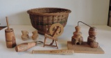 Vintage Willow Basket With NC Tourist Ware Items