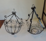 2 1950's Iron & Twisted Wire Hanging Plant Holders