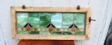 Antique Wood Framed Stain Glass Window