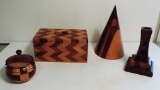 Four Handmade Mixed Wood Household Objects