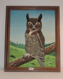 Original Owl Oil Painting in Frame