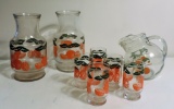 Eight-Piece Vintage Orange Decorated Kitchen Lot Glassware