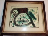 Abstract Work of Art on Paper by Larry Hurt in Frame