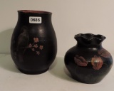 Two-Pieces of Redware Pottery with Outer Hand Painted Decoration
