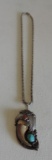 Native American Sterling Silver Signed Pendent On Sterling Chain