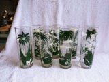 Set of 8 1960's Floral and Bird Design Water Glasses