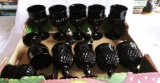 Eleven Footed Black Glass Water Goblets and Salt and Pepper Set