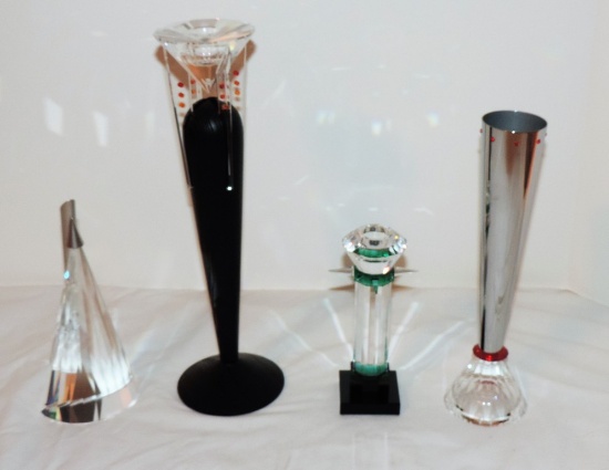 Lot of Four Swarovski Collection Crystal Pieces and One Wooden Piece