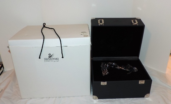 Swarovski Silver Crystal Dolphin Riding Wave Figurine in Original Box
