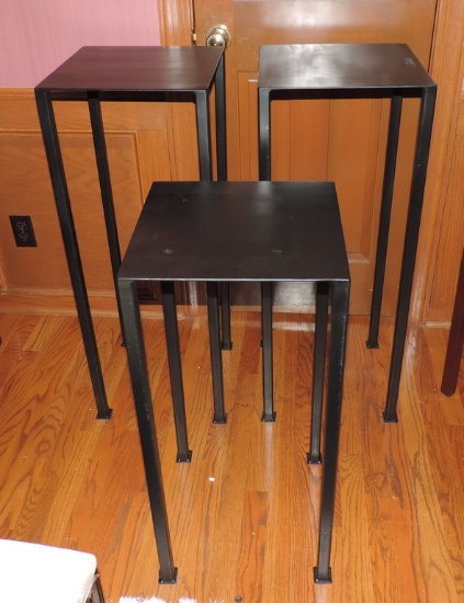 Group Of 3 Black Metal Plant Stands