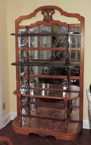 Oak, Silver Iron & Brass Bakers Rack
