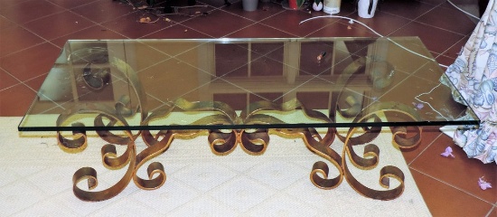 Glass & Gold Painted Iron Coffee Table