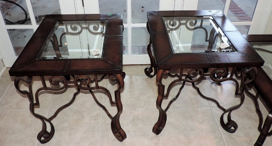 Pair Of Iron Leg Side Tables