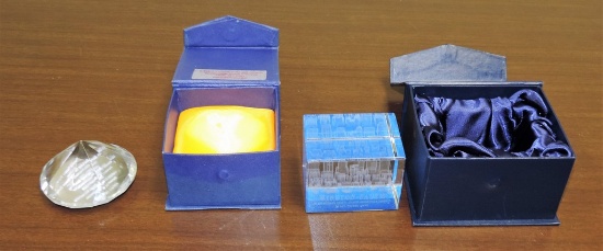 Lot Of (2) Crystal Paperweight Awards