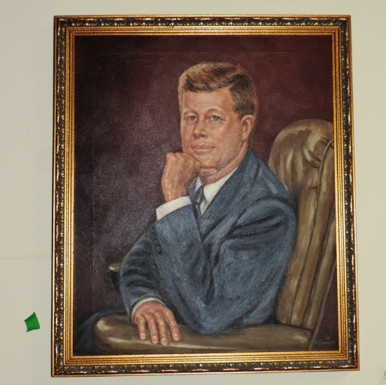 Je Kennedy Oil On Canvas Of President Kennedy