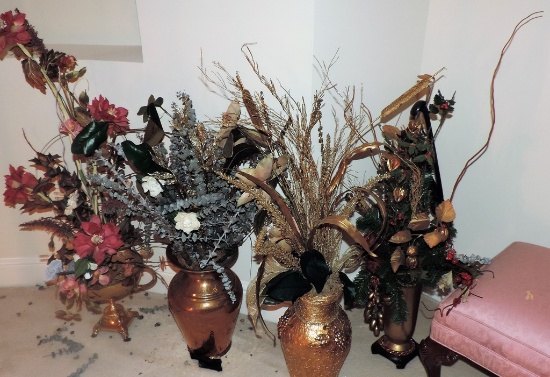 Group Of Artificial Flowers And Vases
