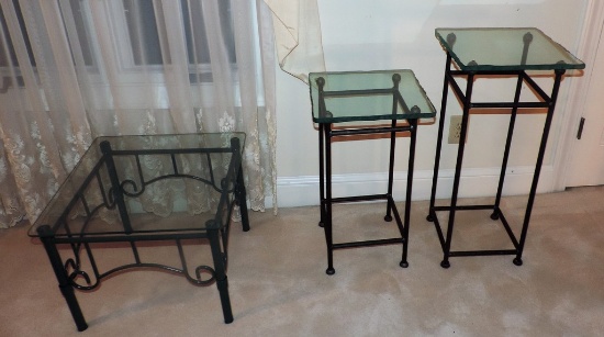 Lot Of 3 Iron & Glass Top Tables