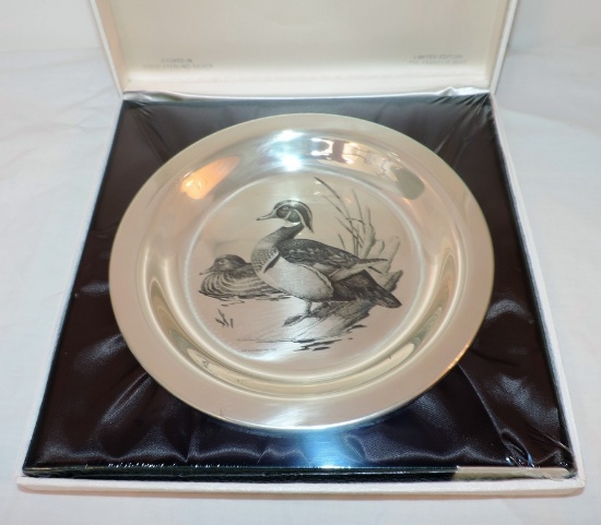 Franklin Mint Solid Sterling Silver Etched Plate Entitled "The Wood Duck"