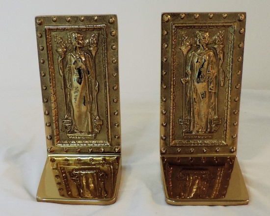 Heavy 1984 Brass Virginia Metal Crafters Inc. Bookends "Humanitas"
