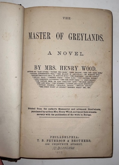 Master Of Greylands By Mrs. Henry Wood 1973 First Edition